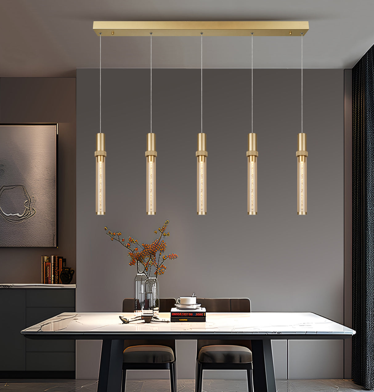 מנורת תלייה LED וושינגטון חמישייה | שחור / זהב