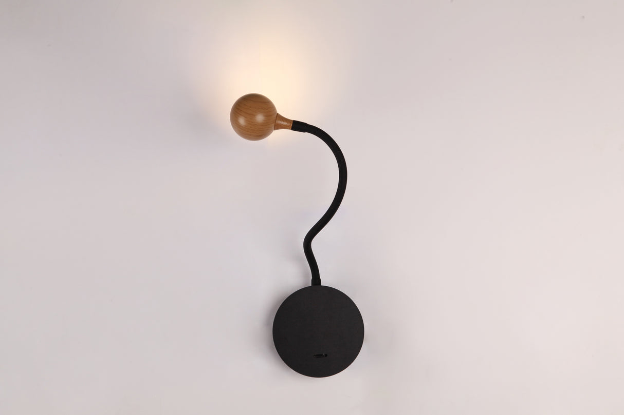 מנורת קיר קריאה זרוע מתכווננת ולנסיה לד שחור| שחור+ עץ