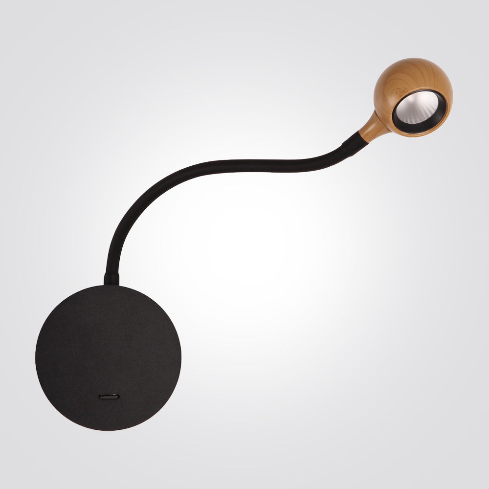 מנורת קיר קריאה זרוע מתכווננת ולנסיה לד שחור| שחור+ עץ