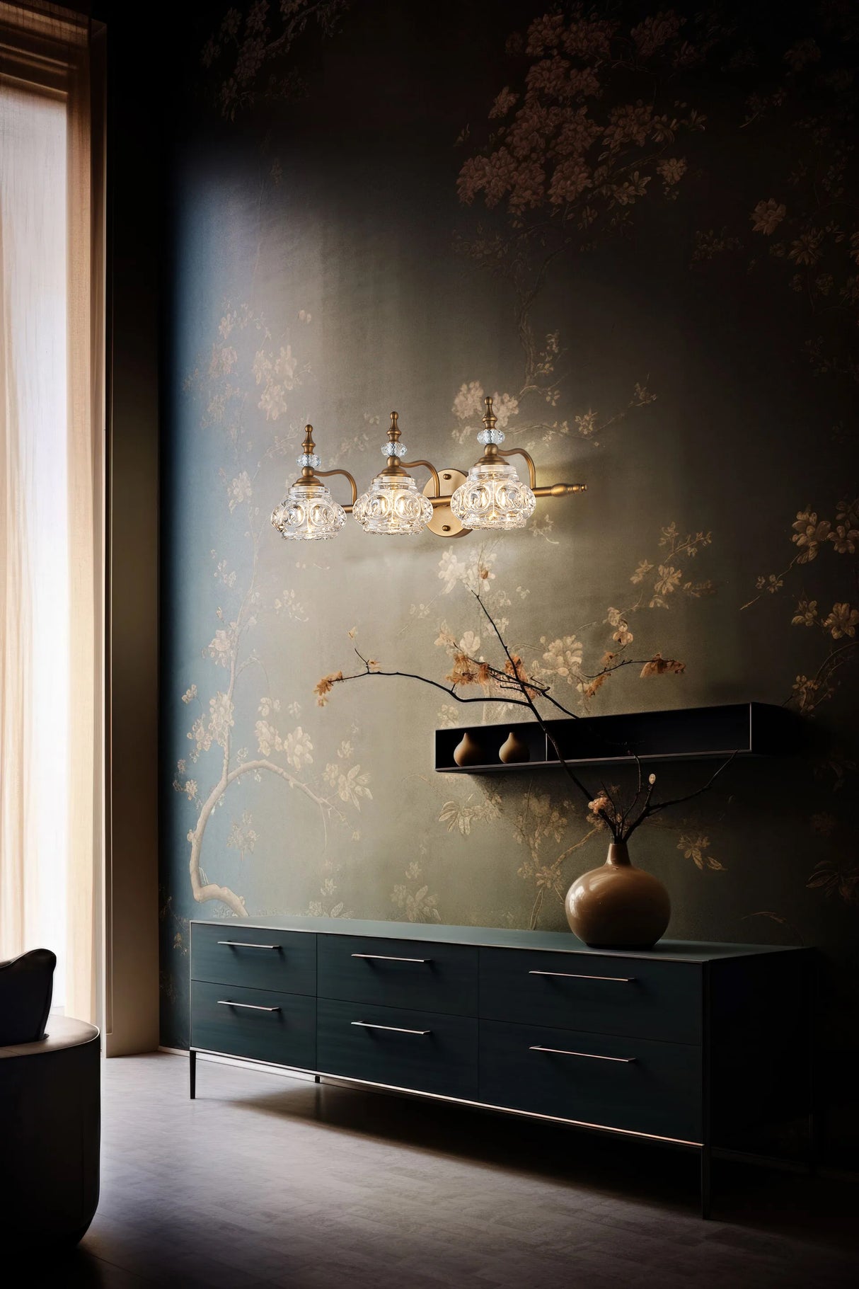 מנורת קיר אביב פליז שלישייה