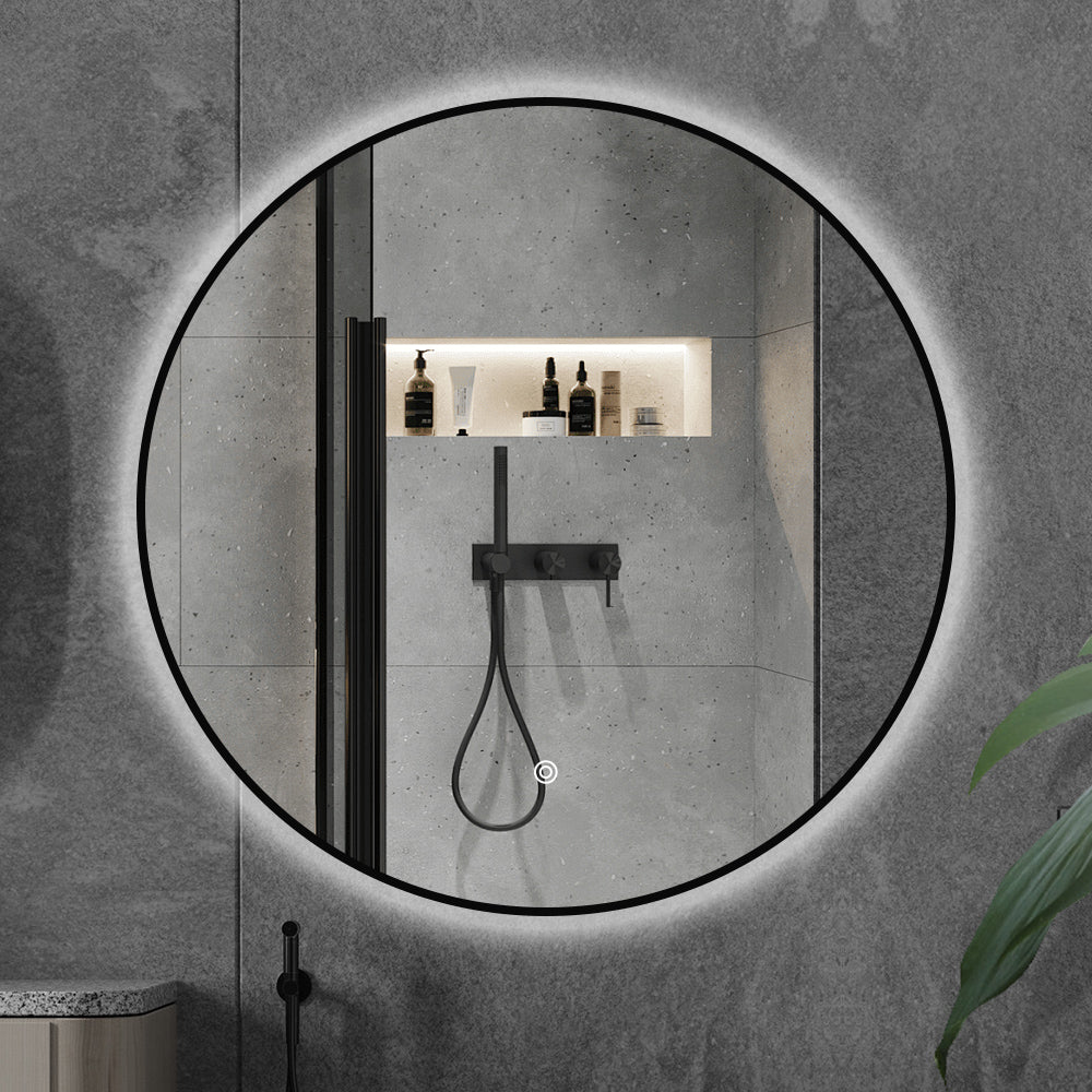 מראה מוארת עגולה מלבורן מסגרת שחורה CCT