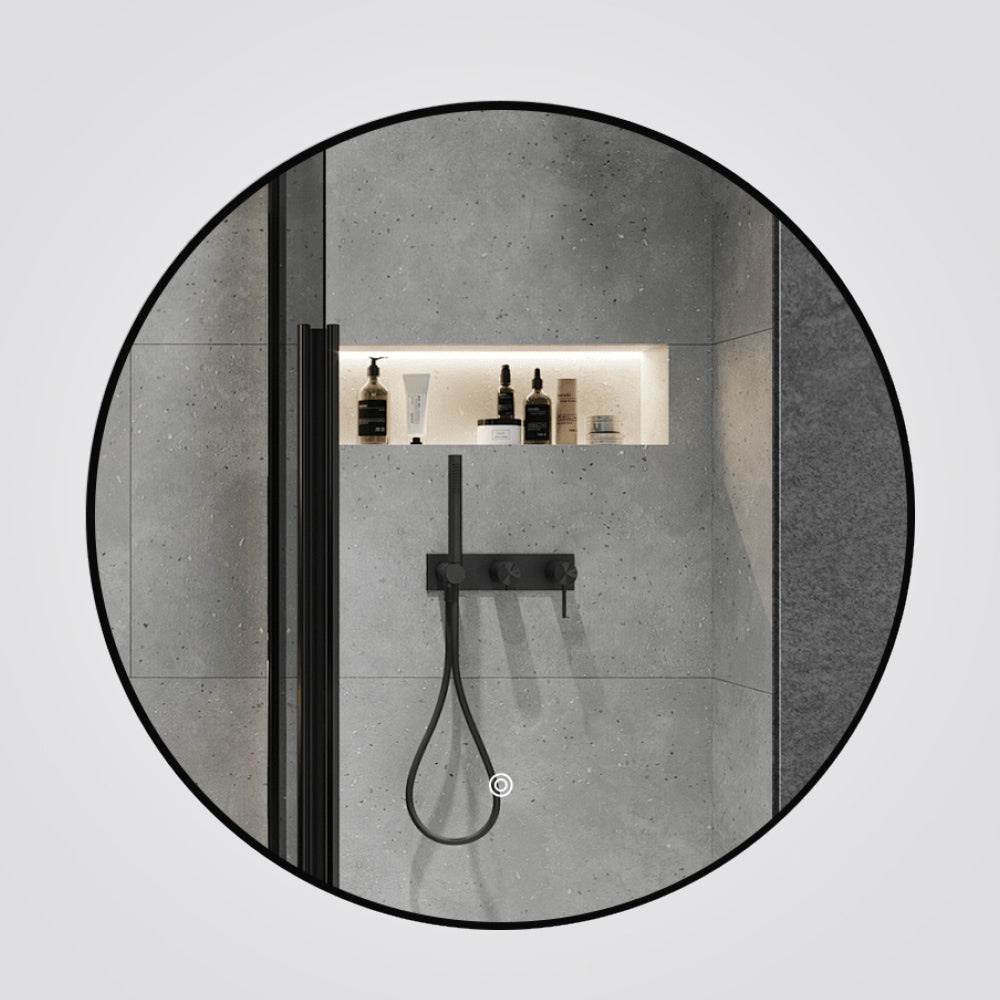 מראה מוארת עגולה מלבורן מסגרת שחורה CCT