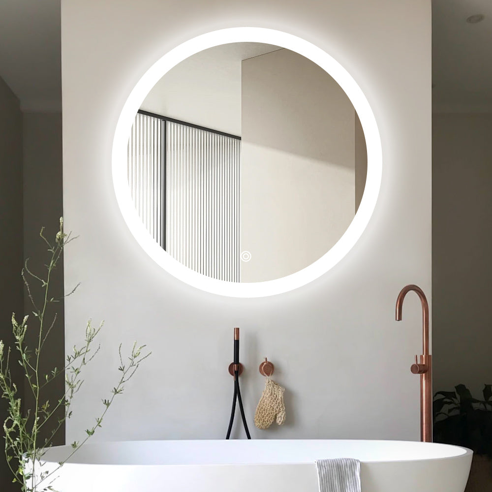 מראה מוארת עגולה מלבורן מסגרת זכוכית חלבית CCT