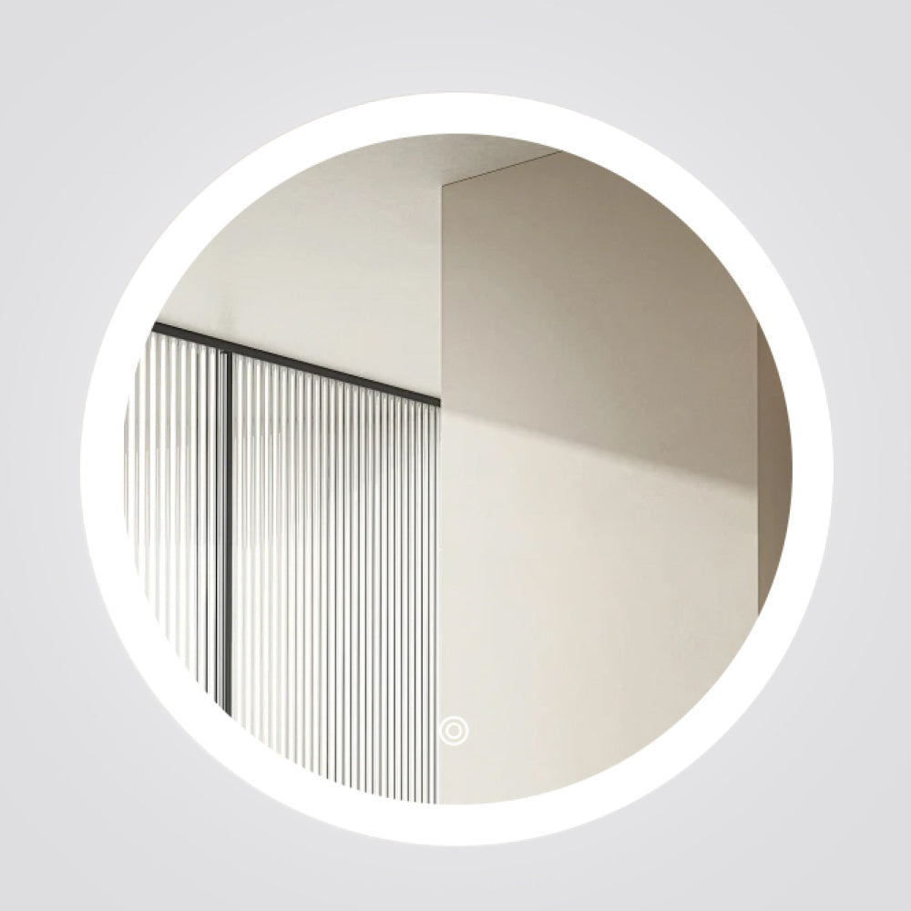 מראה מוארת עגולה מלבורן מסגרת זכוכית חלבית CCT