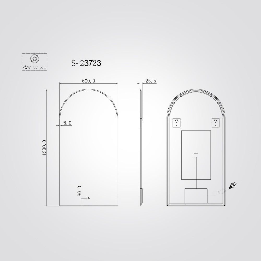 מראה מוארת קשת מלבורן מסגרת שחורה CCT