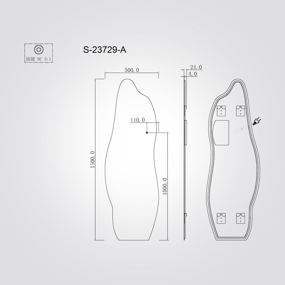 מראת LED אמורפית 150×50 ס״מ דגם| A