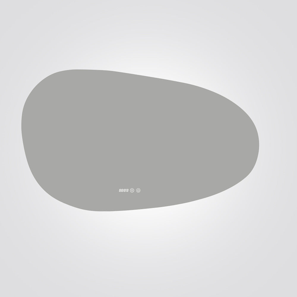 מראת LED אמורפית 100×60 ס״מ עם תצוגת שעה וטמפרטורה