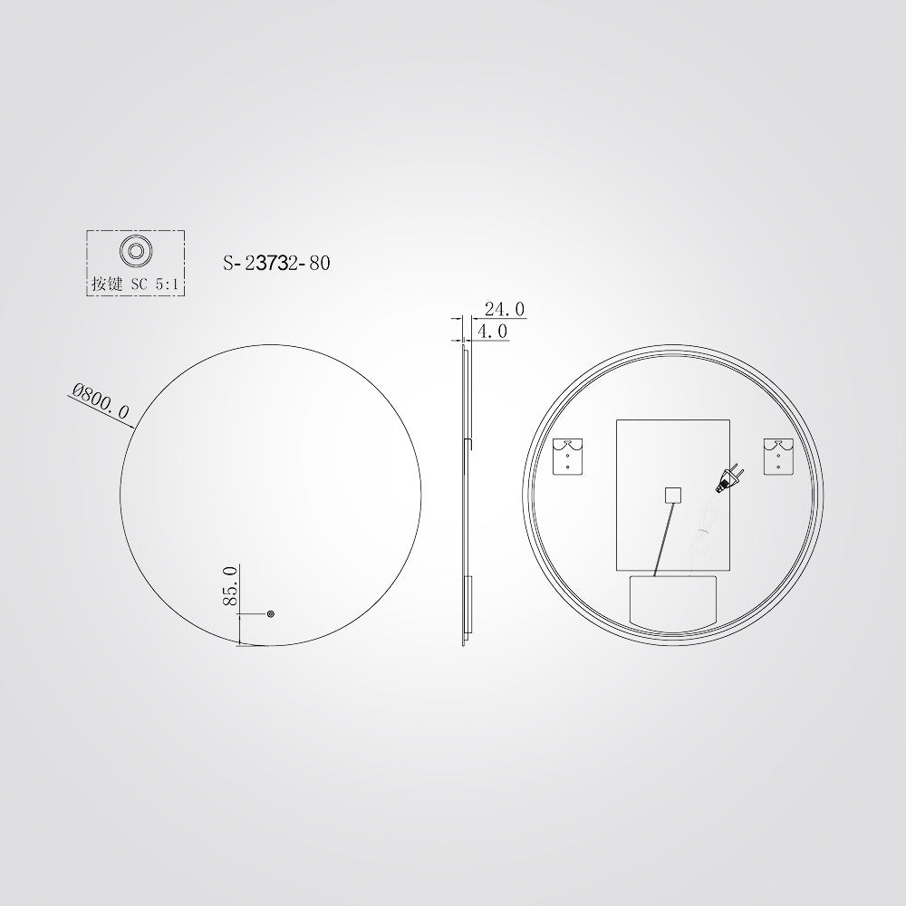 מראת LED עגולה 60 ס״מ | 80 ס"מ עם מפשיר אדים