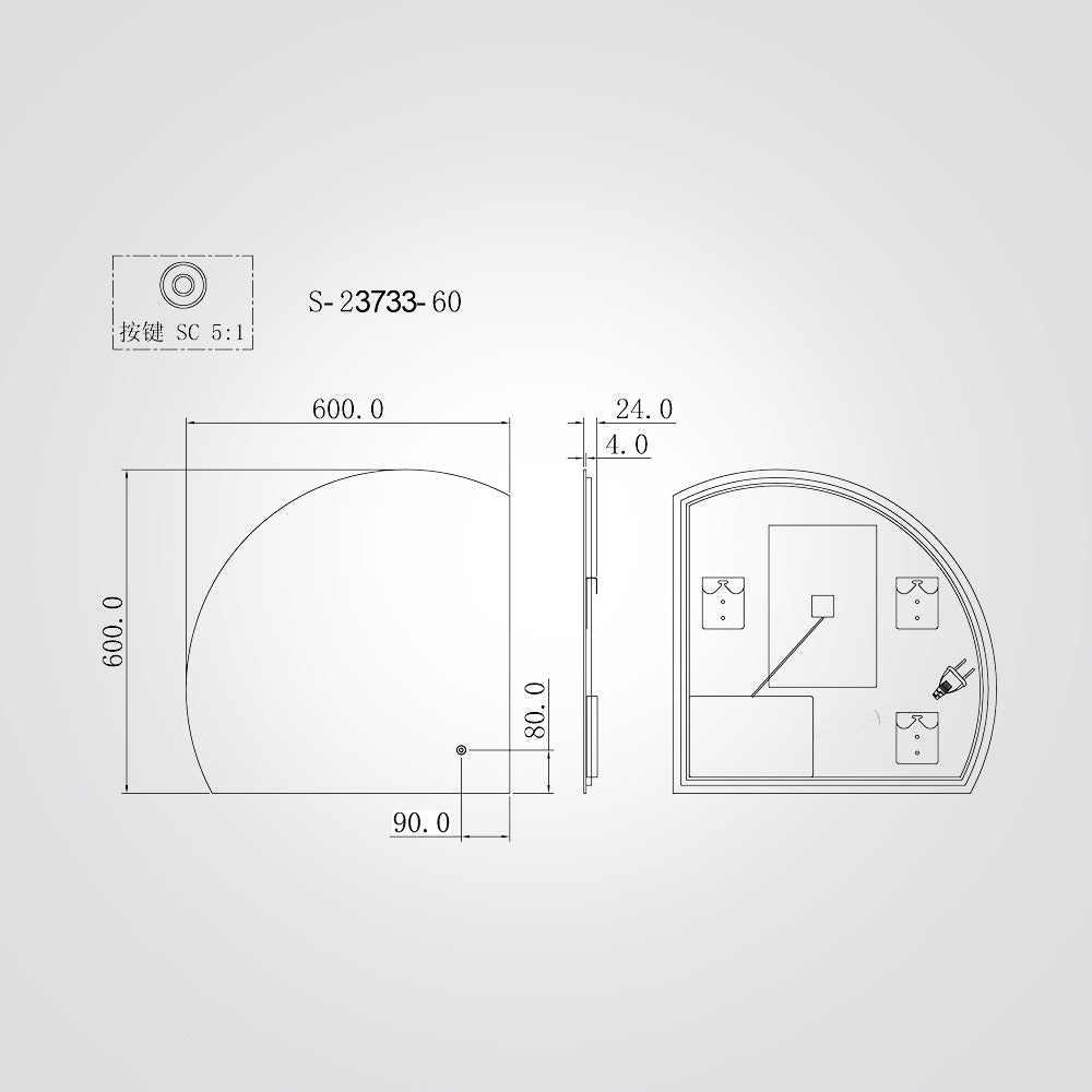מראת LED עגולה חצי ירח 60 ס״מ | 80 ס"מ