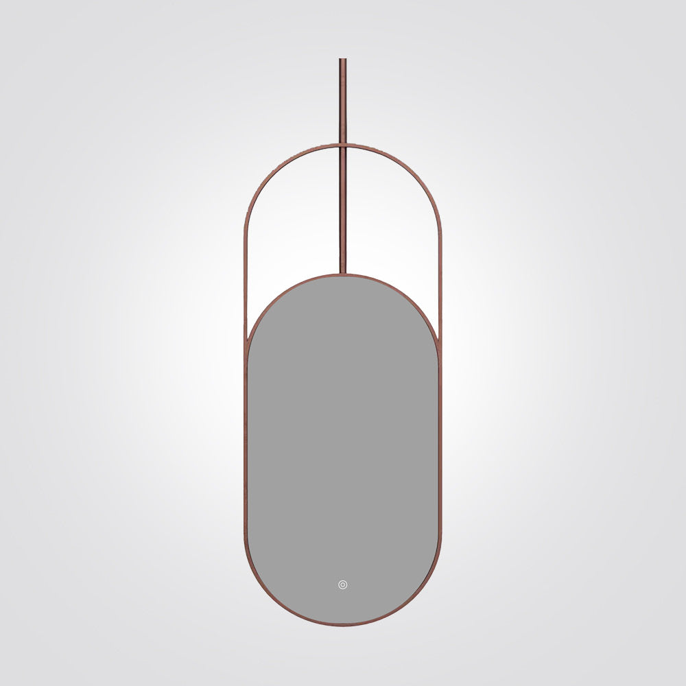 מראת LED אובלית 130×50 ס״מ עם מסגרת מתכת רוז־גולד ומוט תלייה+ מפשיר אדים