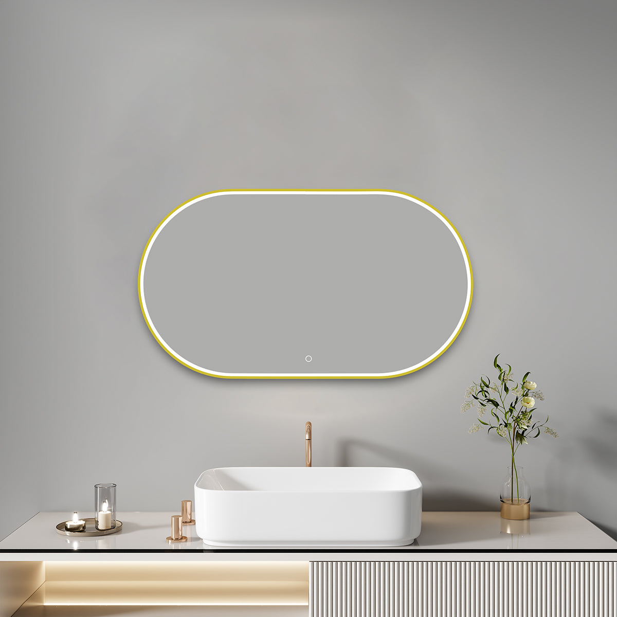 מראת LED מסגרת אלומיניום | W1000×H500 מ"מ | עמעום + מפשיר אדים