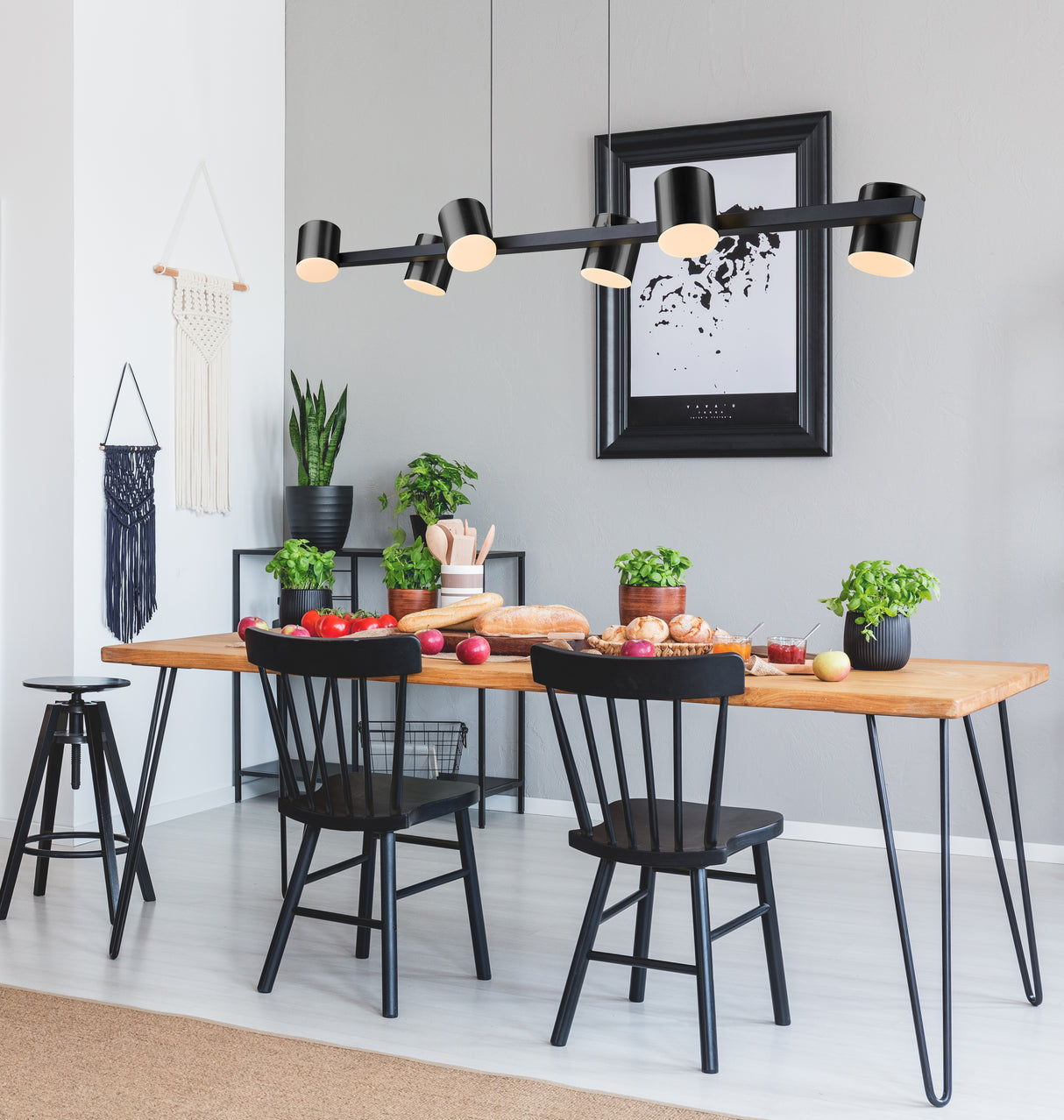 מנורת תלייה צור שישיה לד פליז+שחור | 150CM