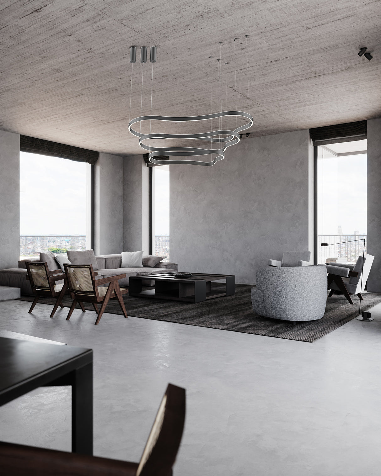 מנורת תלייה מלטה שחור שלישייה לד Φ90+ Φ120+Φ150