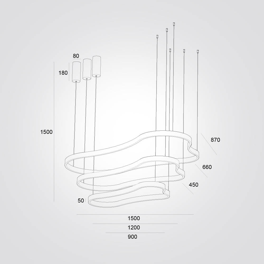 מנורת תלייה מלטה שחור שלישייה לד Φ90+ Φ120+Φ150