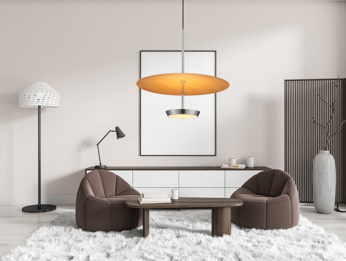 מנורת תליה מירון לד שחור| עץ|Φ45