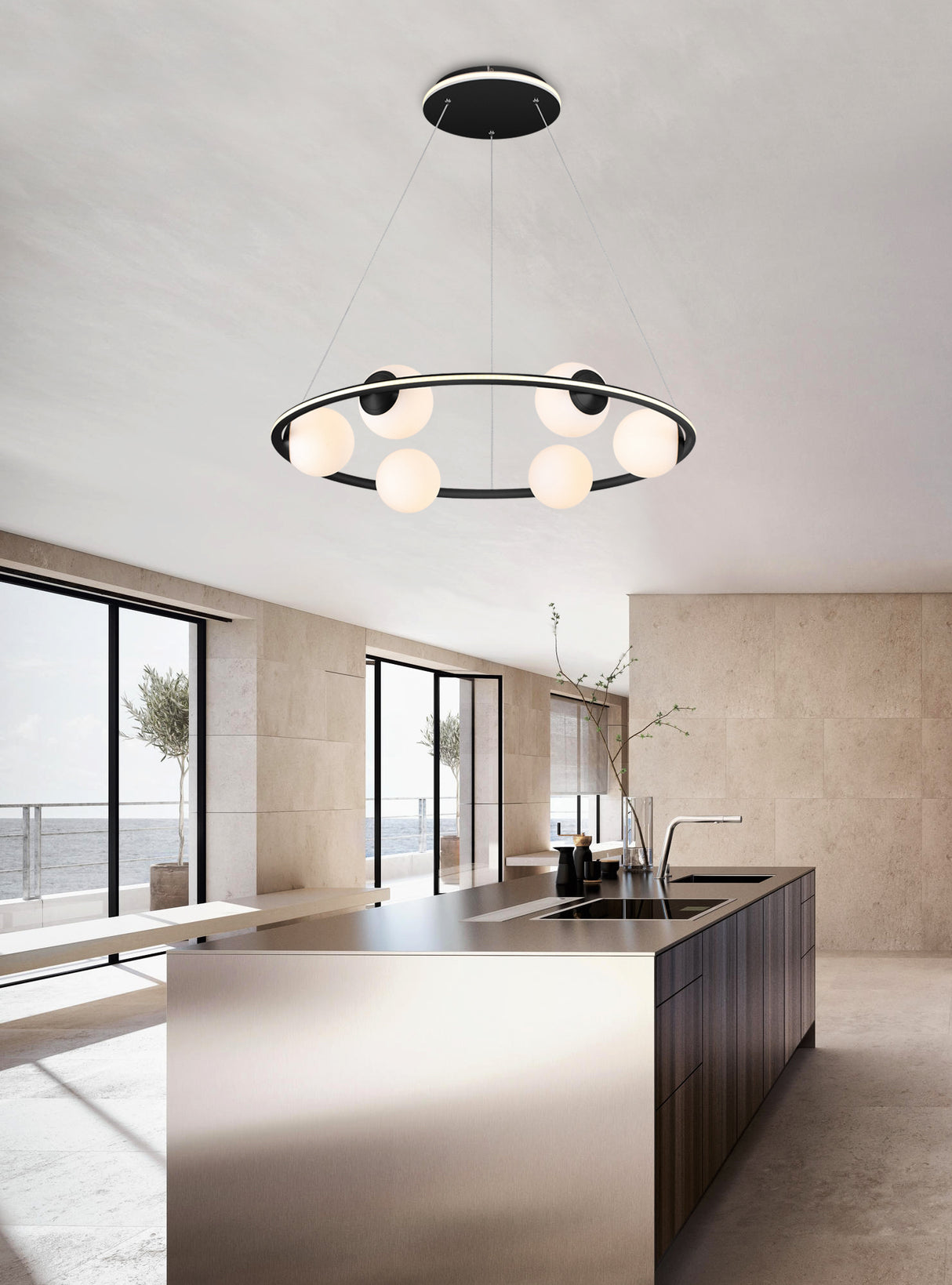 מנורת תלייה תמיר לד שחור| Φ78