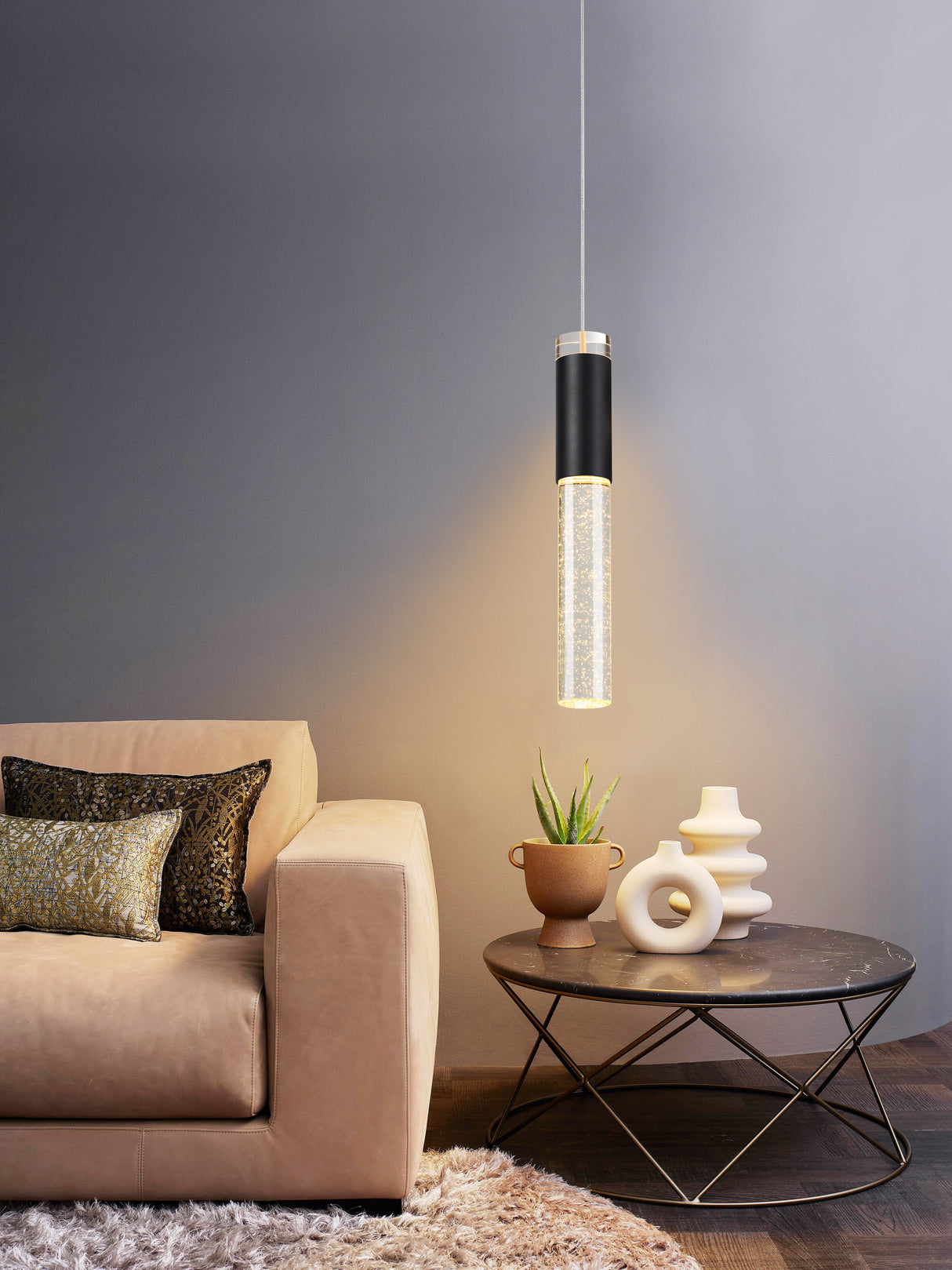 מנורת תלייה בודד תבור שחור קריסטל מודרני