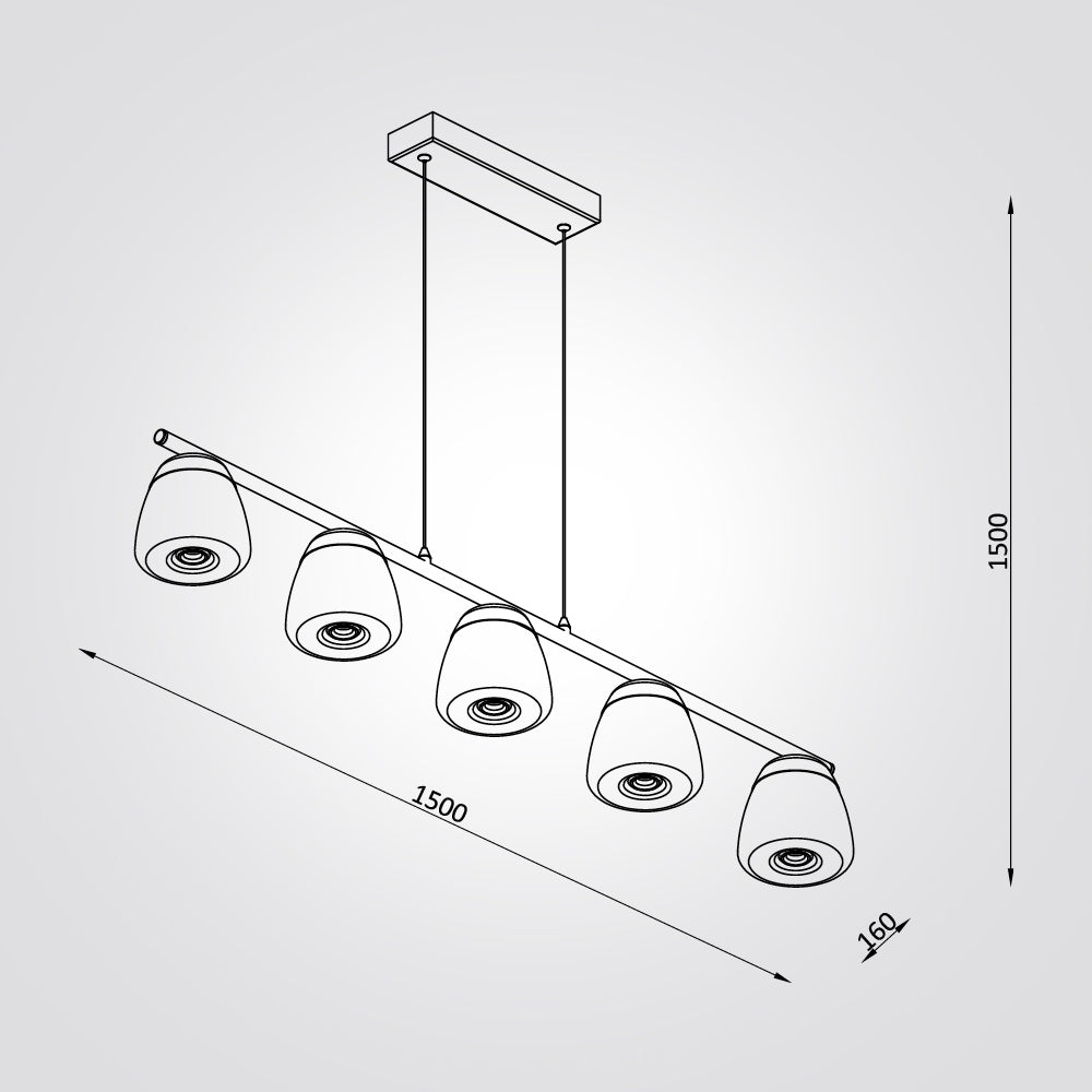 מנורת תלייה חמשייה תדהר לבן+ זהב