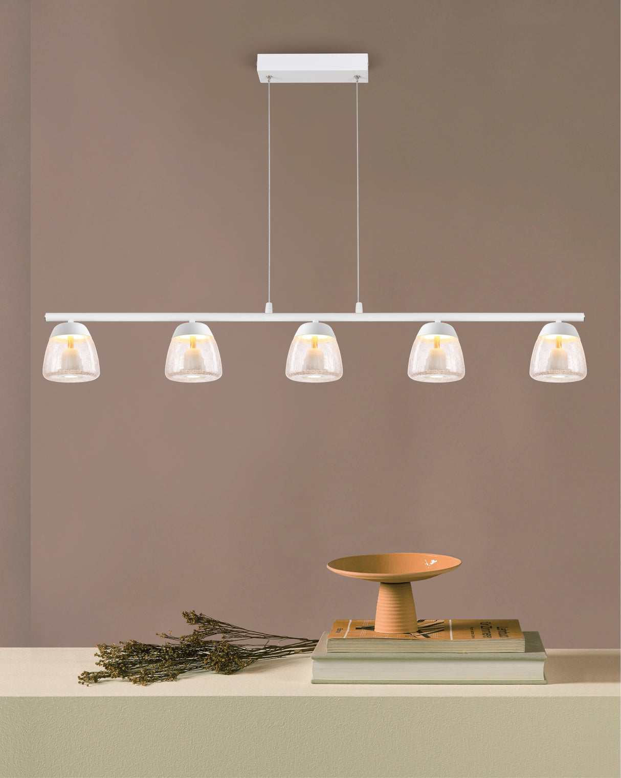 מנורת תלייה חמשייה תדהר לבן+ זהב