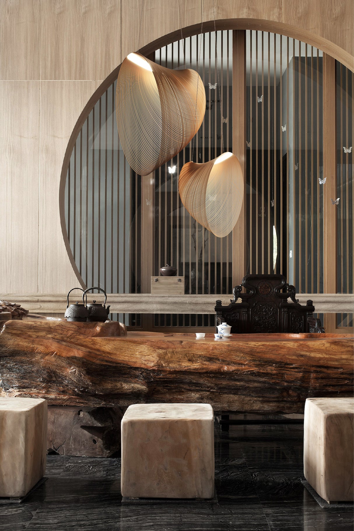 מנורת תלייה סאמי עץ טבעי דגם| C