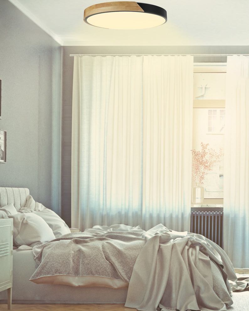 צמוד תקרה גלאס לד | 72W| CCT | Φ50| שחור+ עץ