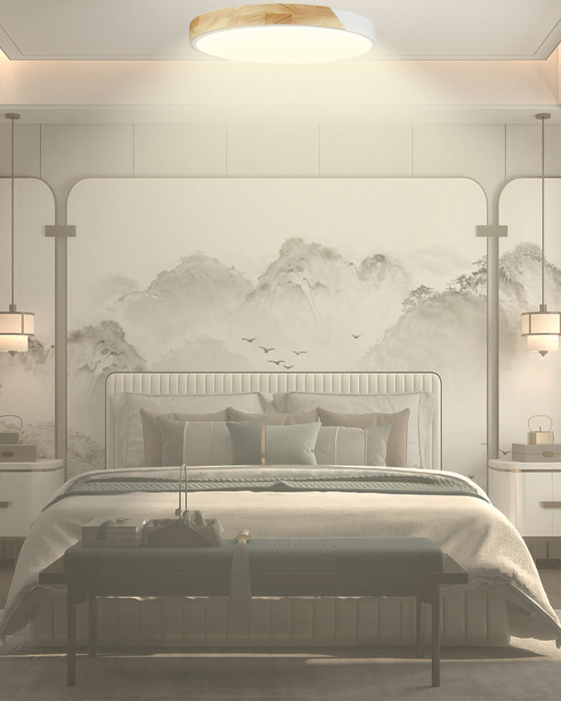 צמוד תקרה גלאס לד | 72W| CCT | Φ50| לבן+ עץ