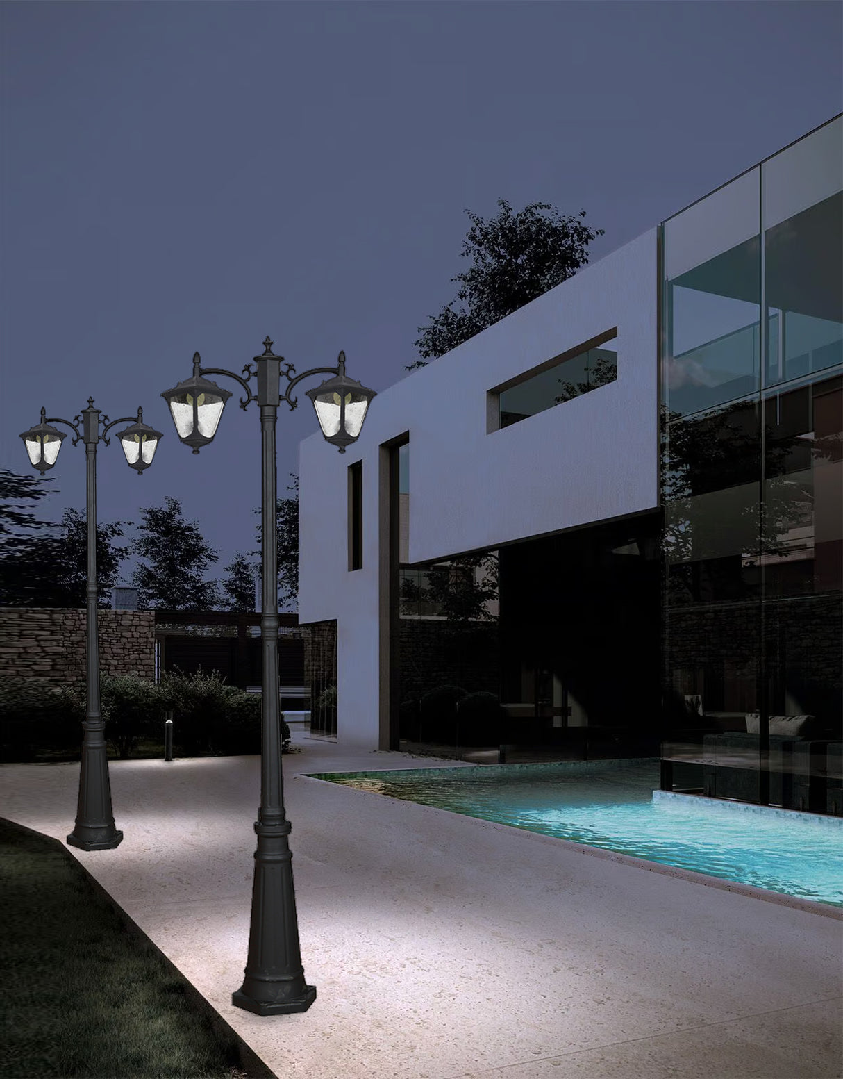 עמוד תאורה חוץ לגינה זוגי ניר| שחור| 200 ס"מ