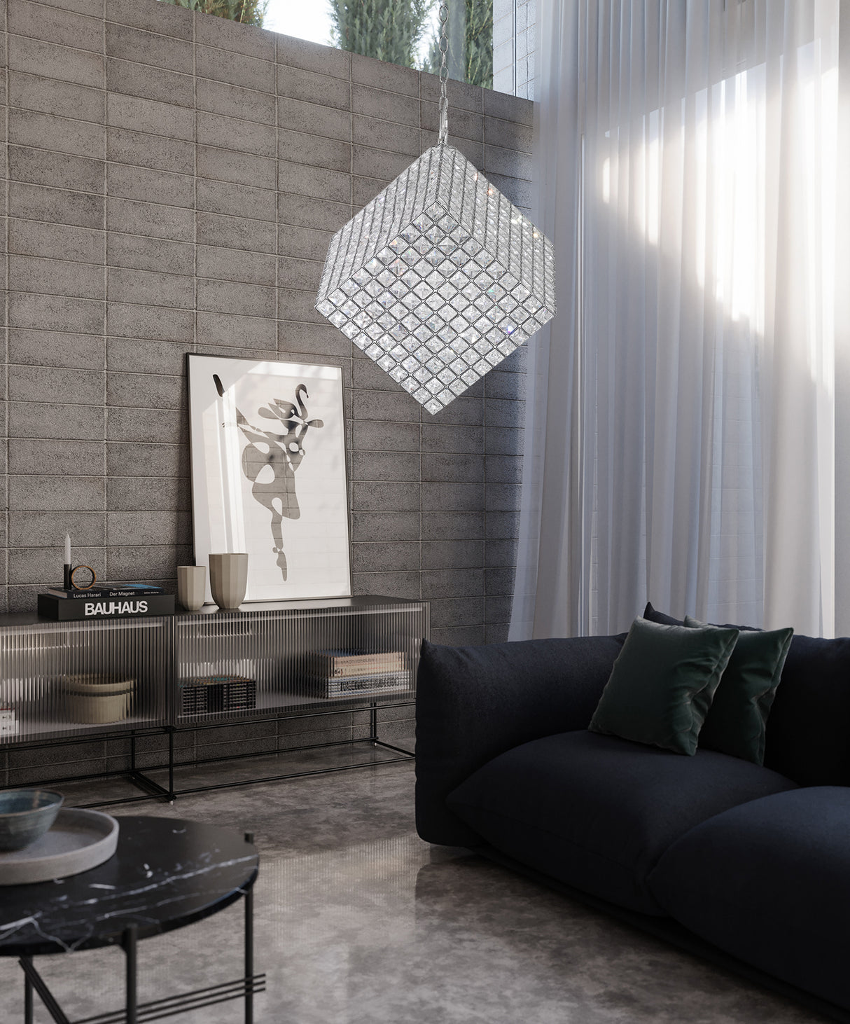 מנורת תלייה קריסטל קוביה