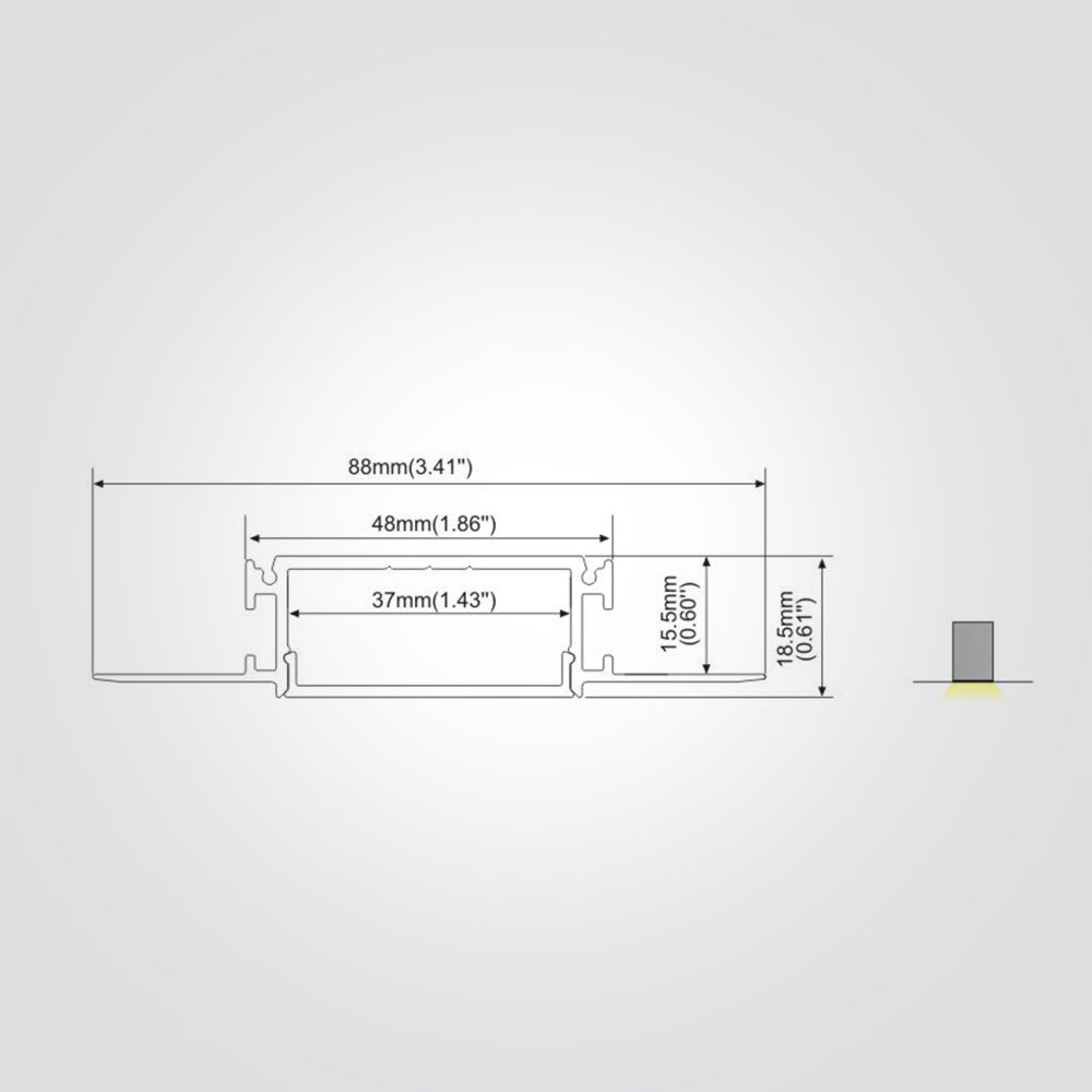 פרופיל תאורה אלומיניום שקוע טרימלס 37X15.5 MM