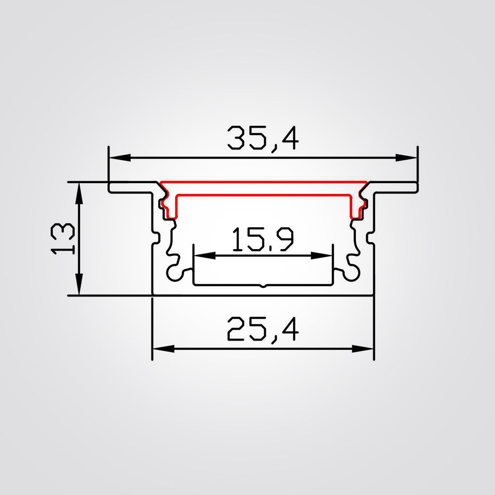 פרופיל תאורה אלומיניום שקוע mm 34.4X13