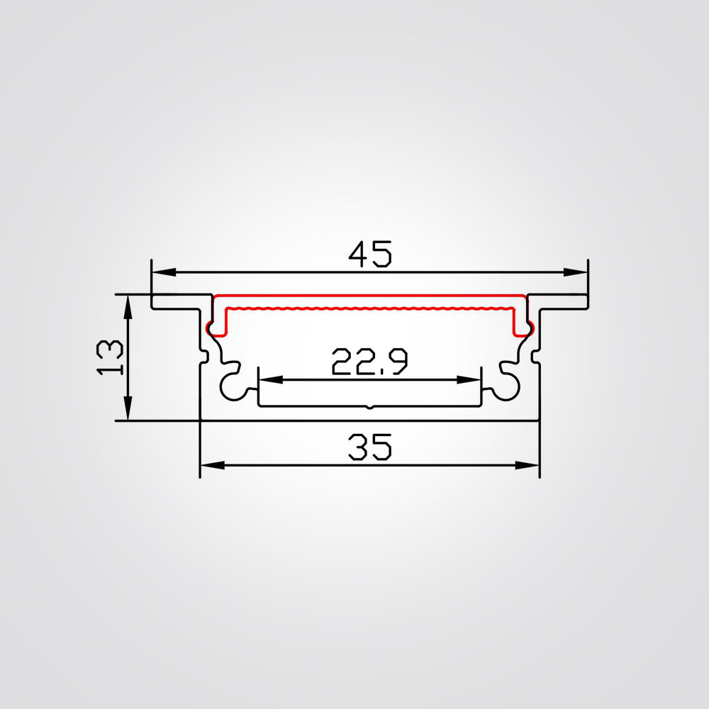 פרופיל תאורה אלומיניום שקוע 45X13 MM