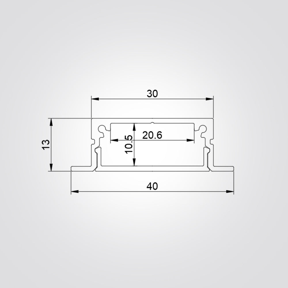 פרופיל תאורה אלומיניום שקוע 40x13 מ"מ – 24W למטר | מתח 24V