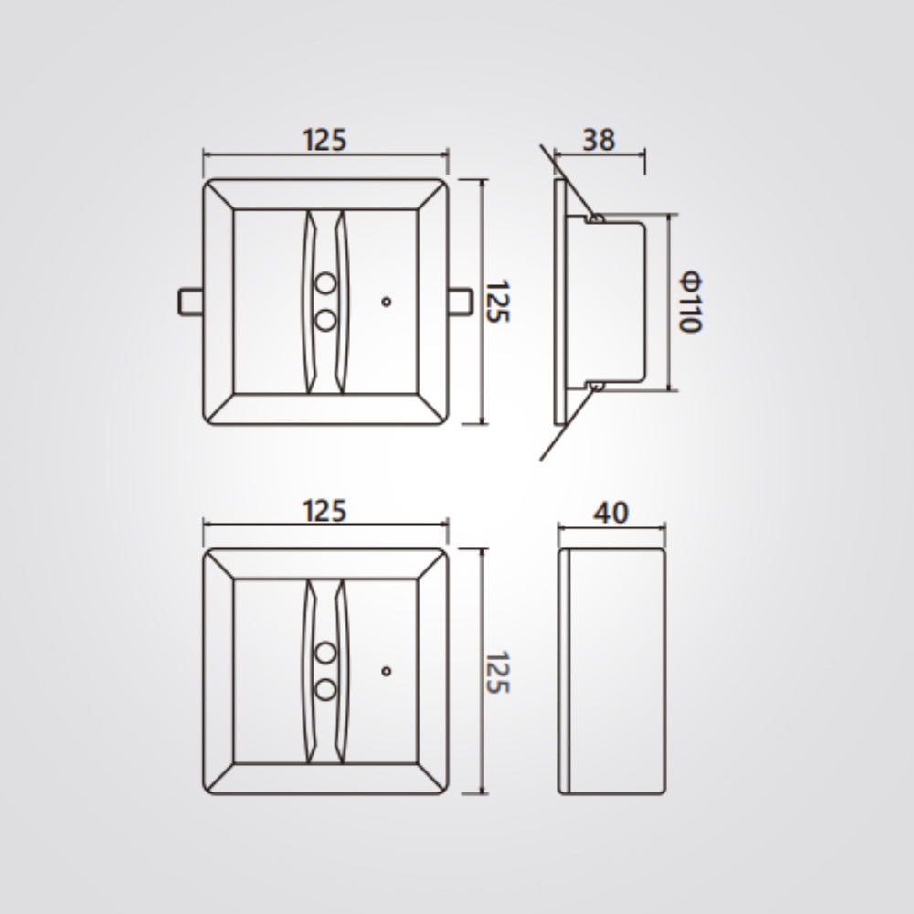 גוף תאורה חירום אינטגרלי מרובע – עה"ט/תה"ט | 3W | 6000K | סוללת ליתיום