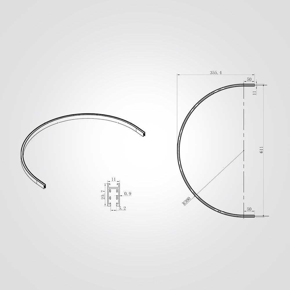 מסלול תאורה קשת למערכת מגנטית – סדרת לייזר | 1 מטר | Surface | Trimless