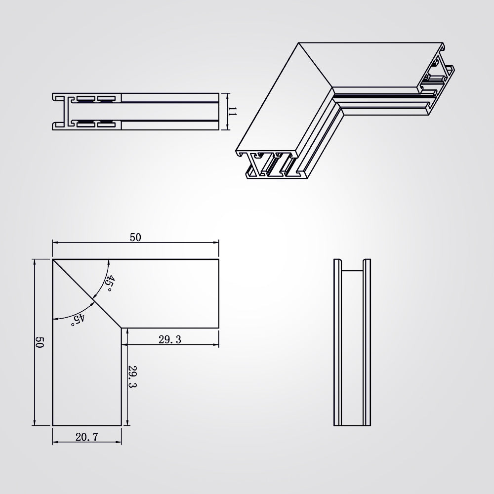 מחבר L אנכי למסלול תאורה עה'ט למערכת מגנטית לייזר 24V שחור |לבן