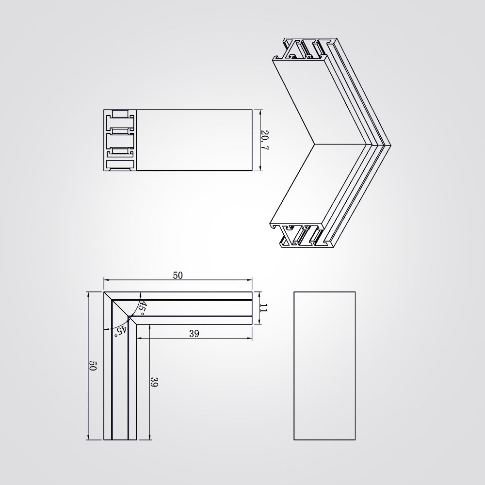 מחבר L למסלול תאורה עה'ט למערכת מגנטית לייזר 24V שחור |לבן