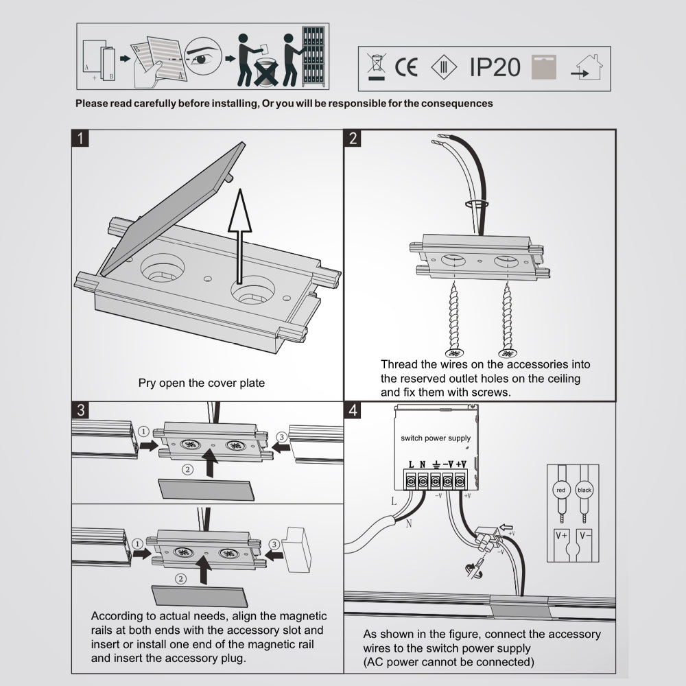 מחבר הזנה למסלול תאורה מגנטי 48V| שחור| לבן