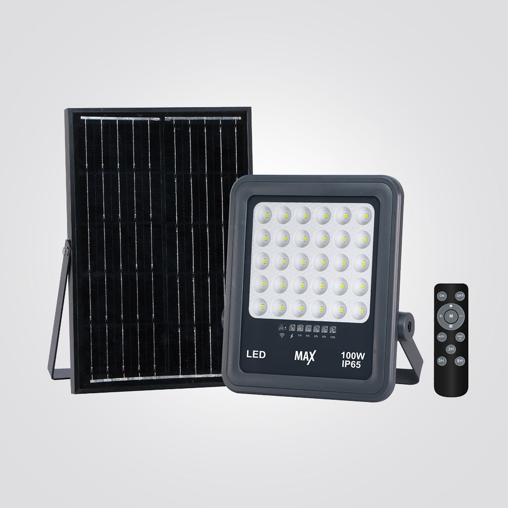 פרוז'קטור  פנס הצפה סולארי שחור + שלט 100W| IP65 |  6500K