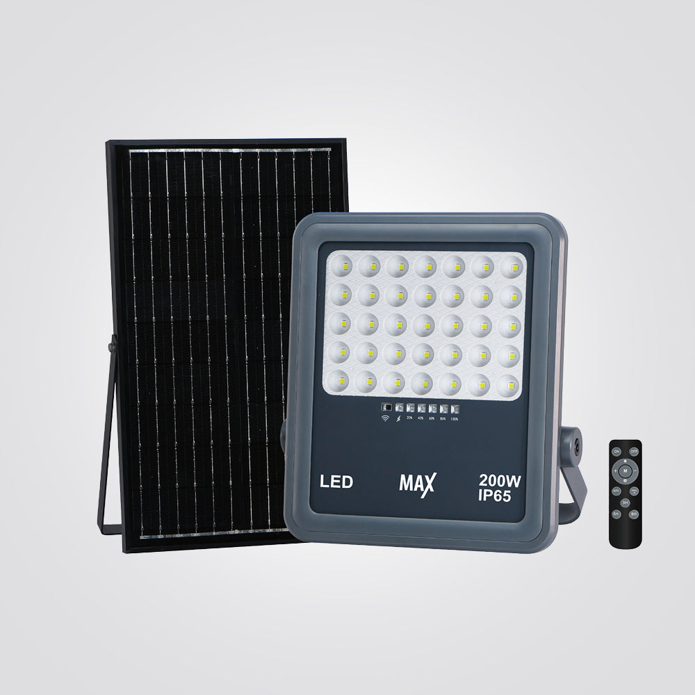 פרוז'קטור  פנס הצפה סולארי שחור + שלט 200W | IP65 |  6500K