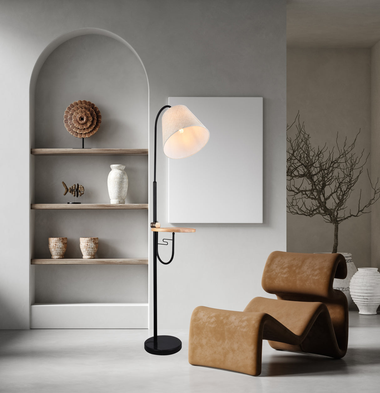 מנורת עמידה איילה עם שולחן מעץ