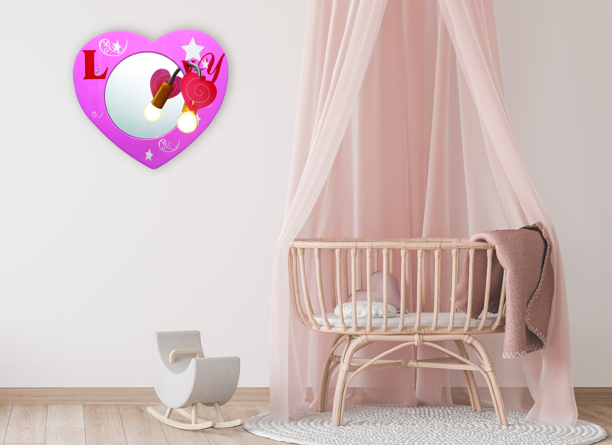 מנורת קיר ילדים מראה זאהי לב ורוד
