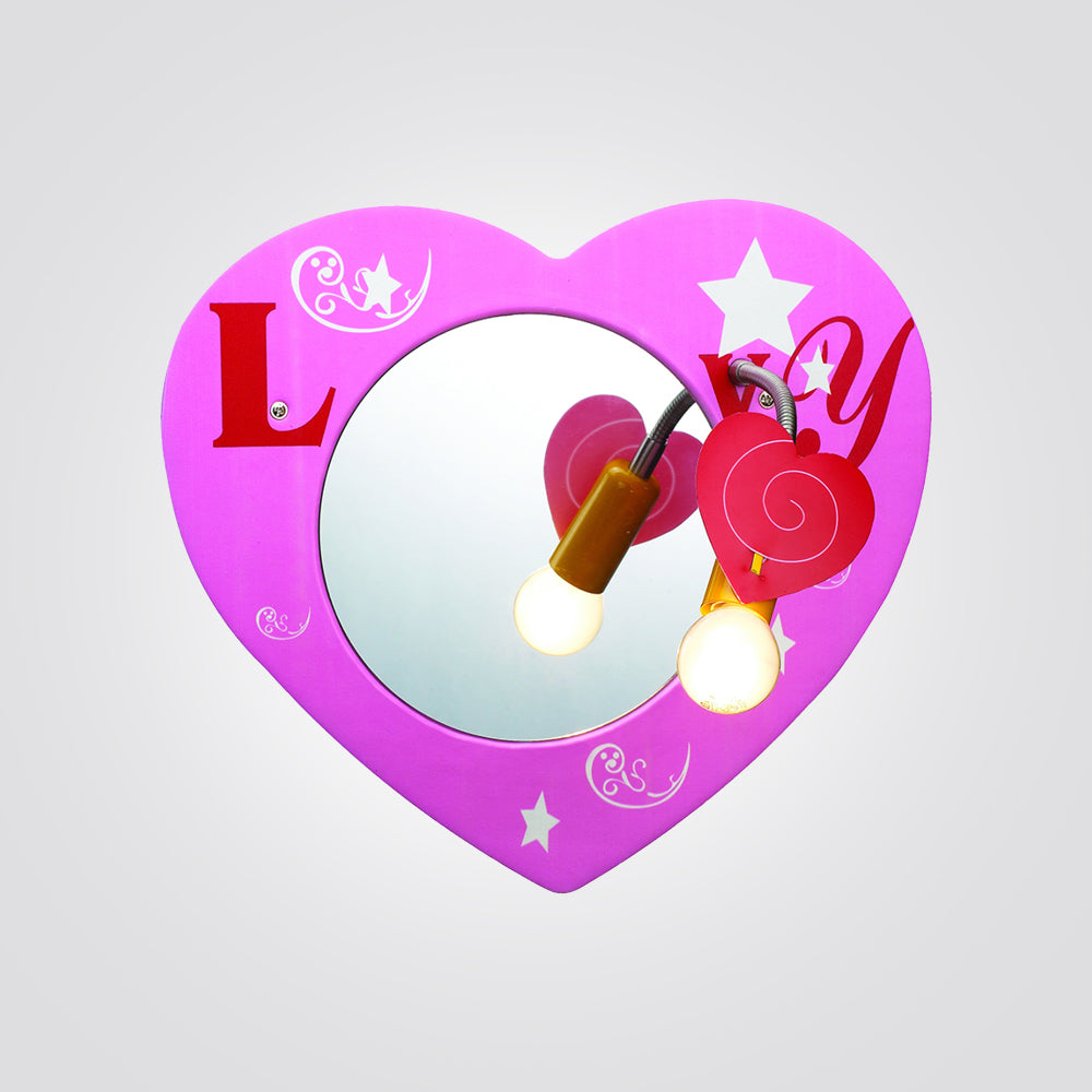 מנורת קיר ילדים מראה זאהי לב ורוד