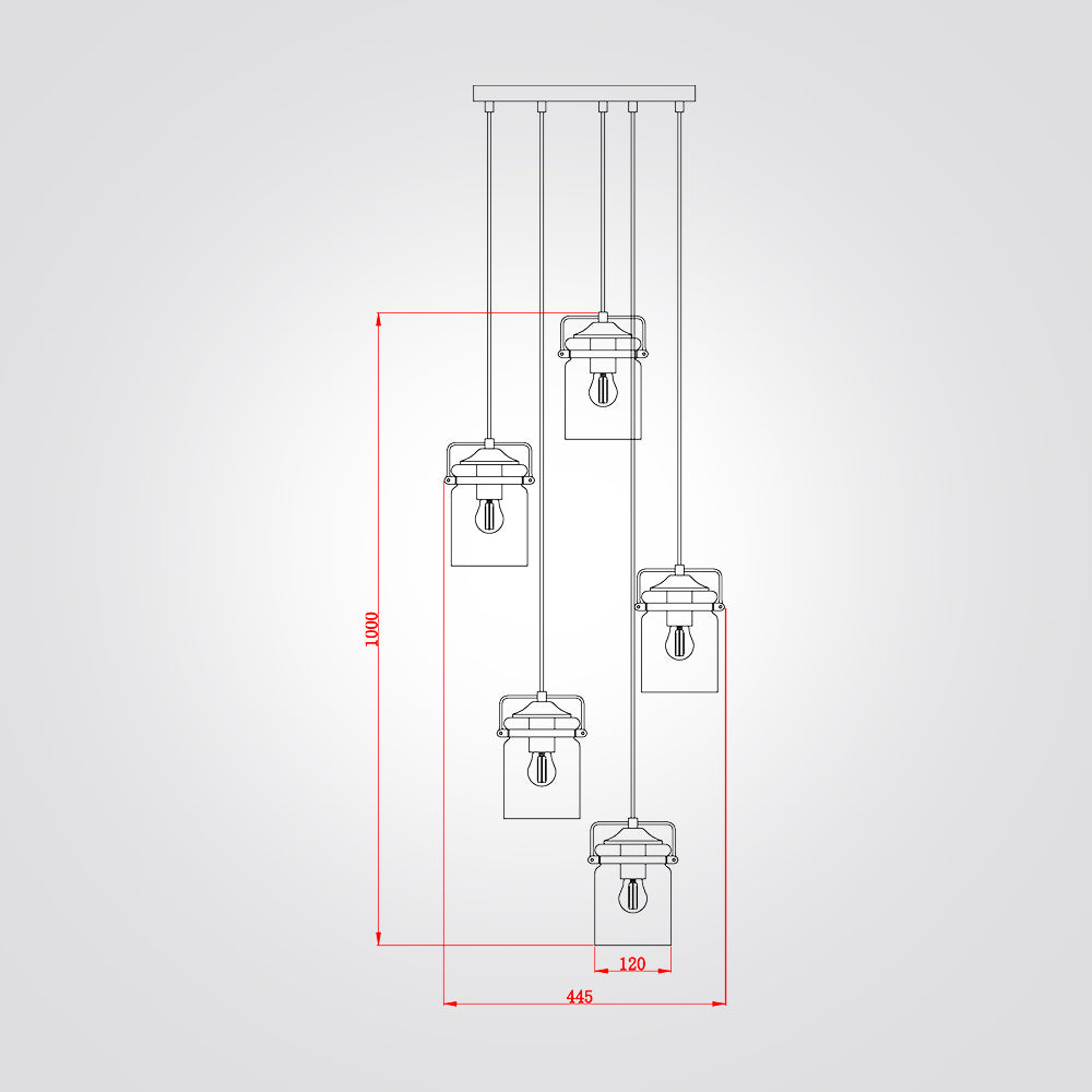 מנורת תלייה חמישייה וינה| בסיס עגול