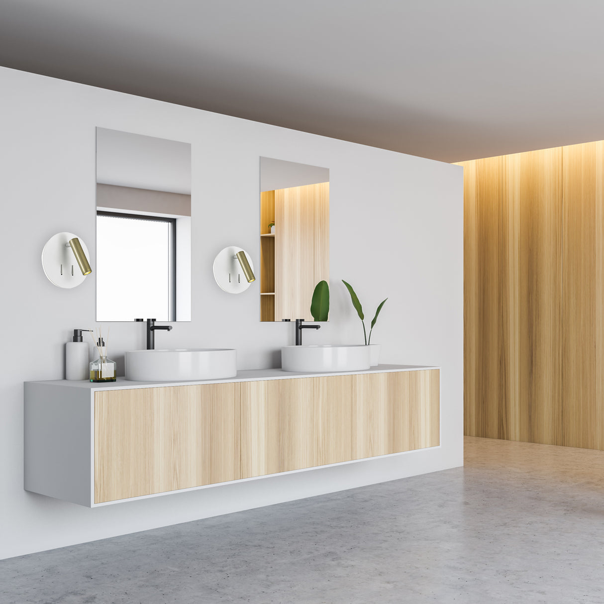 מנורת קיר טרה לד לבן +ופליז| שחור