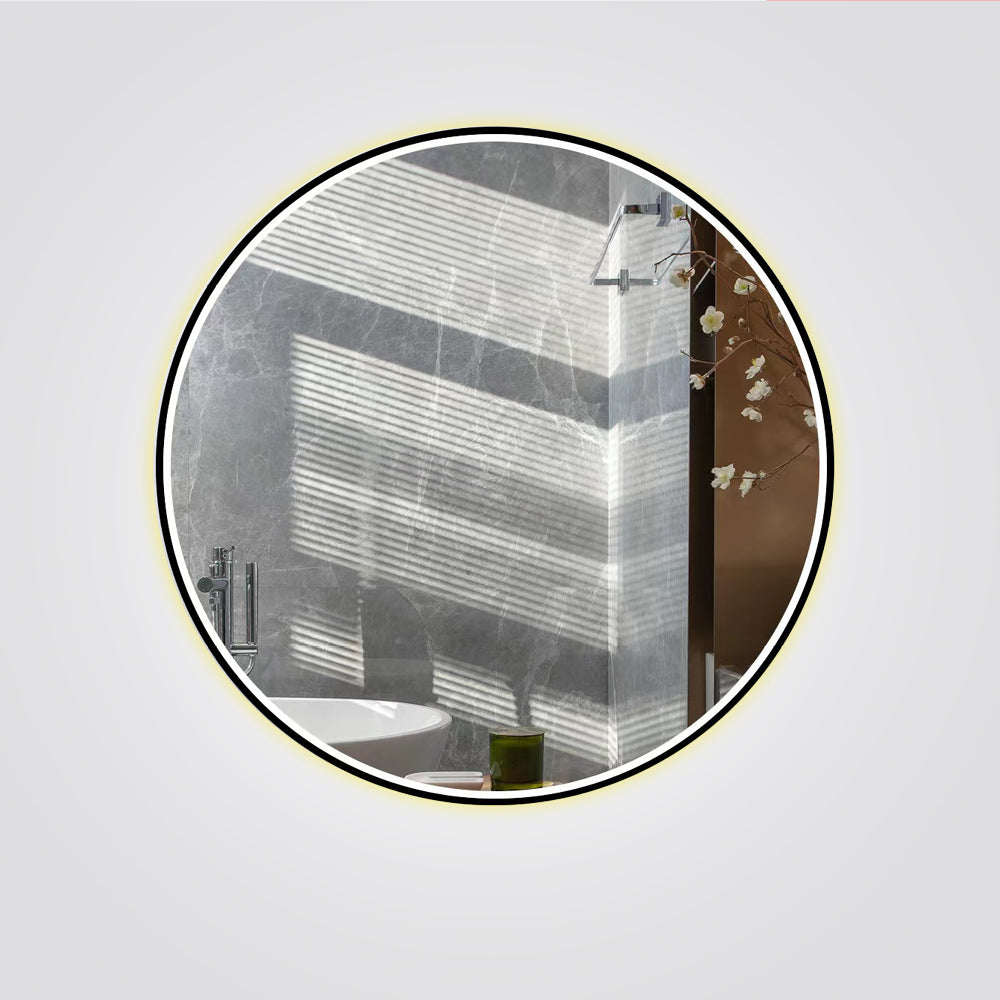 מראה מוארת עגולה מינסק מסגרת שחורה CCT