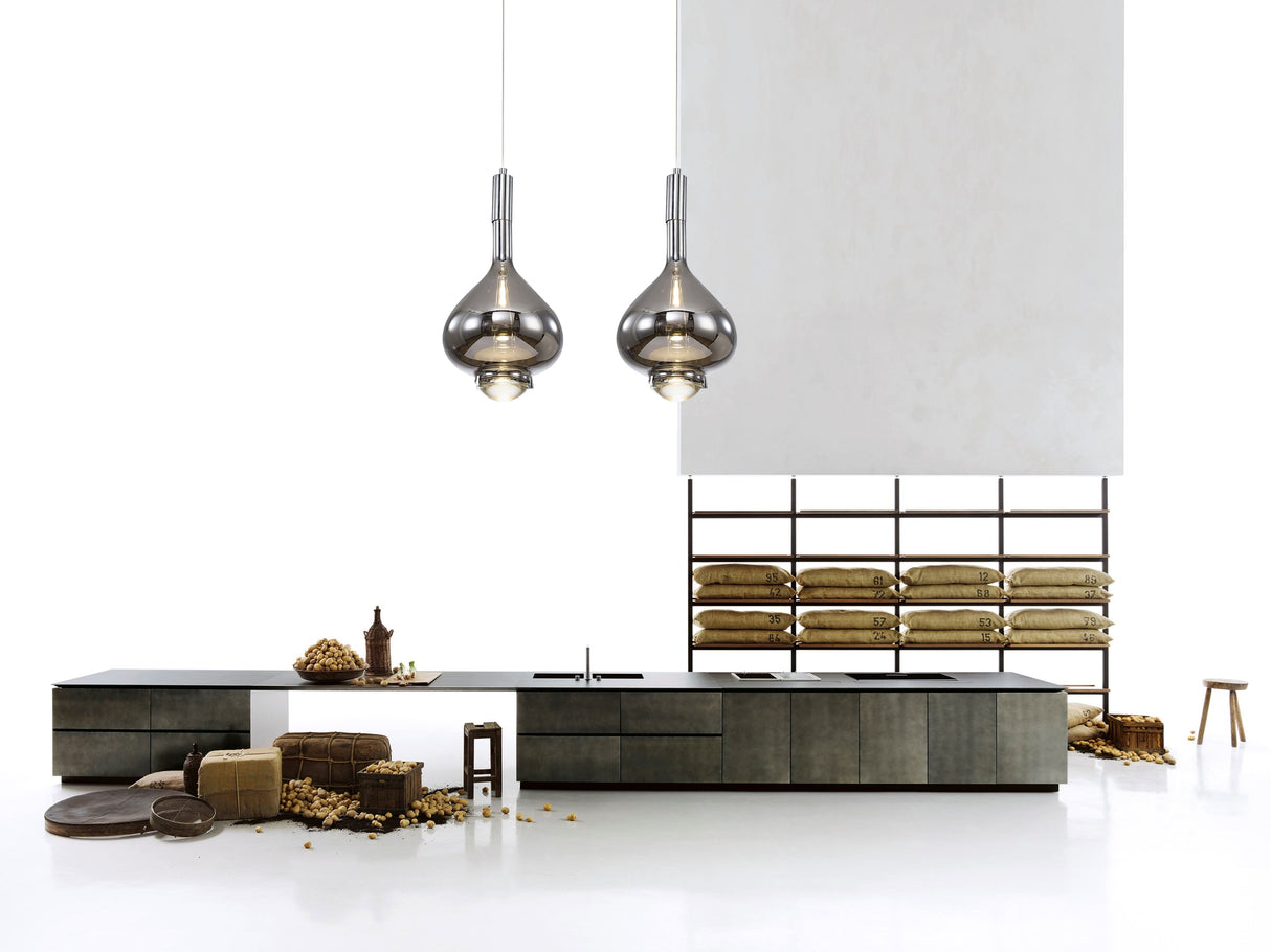 מנורת תלייה רומא| כרום| שקוף| רוז| דגם L