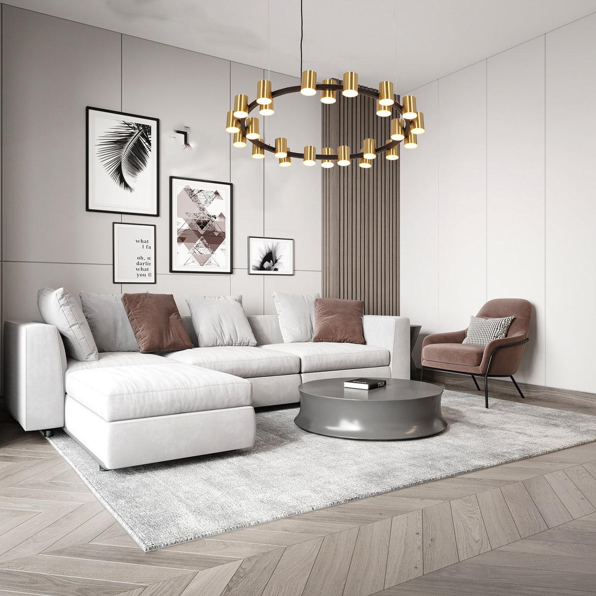 מנורת תליה צור לד| שחור+ פליז| Φ90