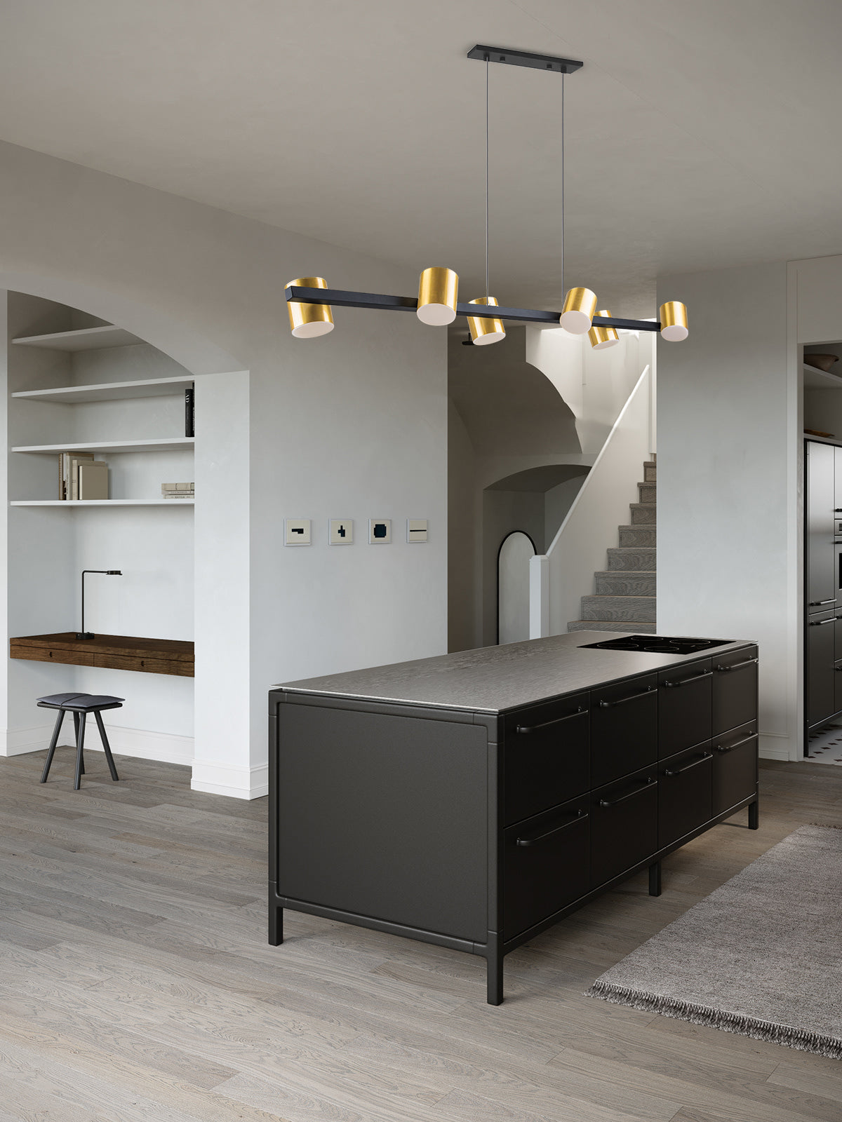 מנורת תליה צור שישיה לד| פליז+שחור