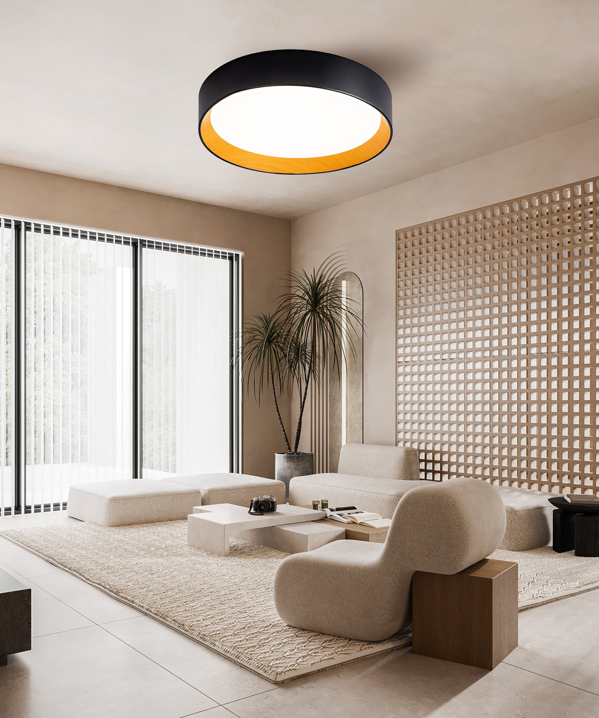 צמוד תקרה קטרינה| שחור +עץ|  Φ40| Φ60| Φ80| CCT