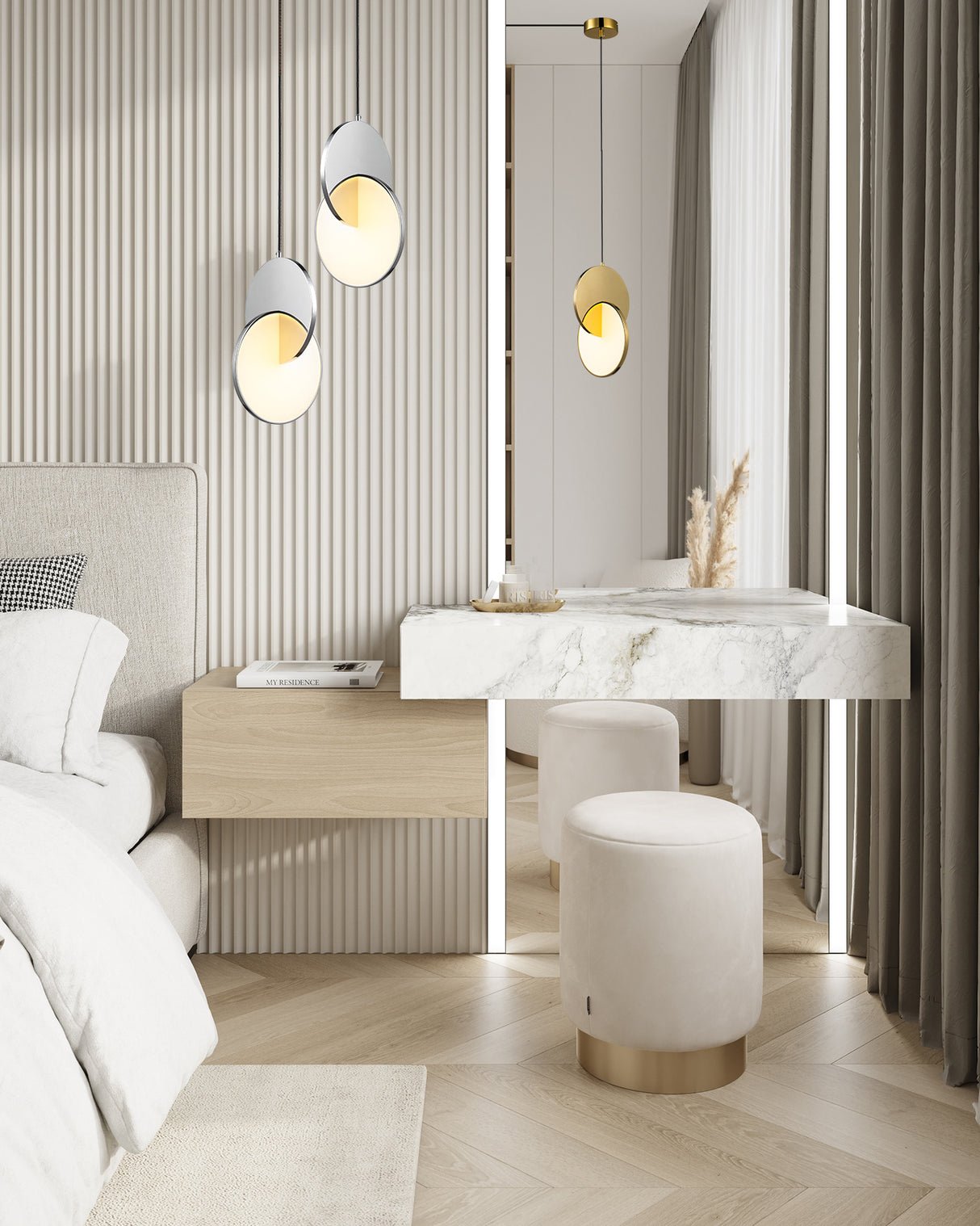 מנורת תליה ולנסיה לד צבע זהב|אפור מטאלי